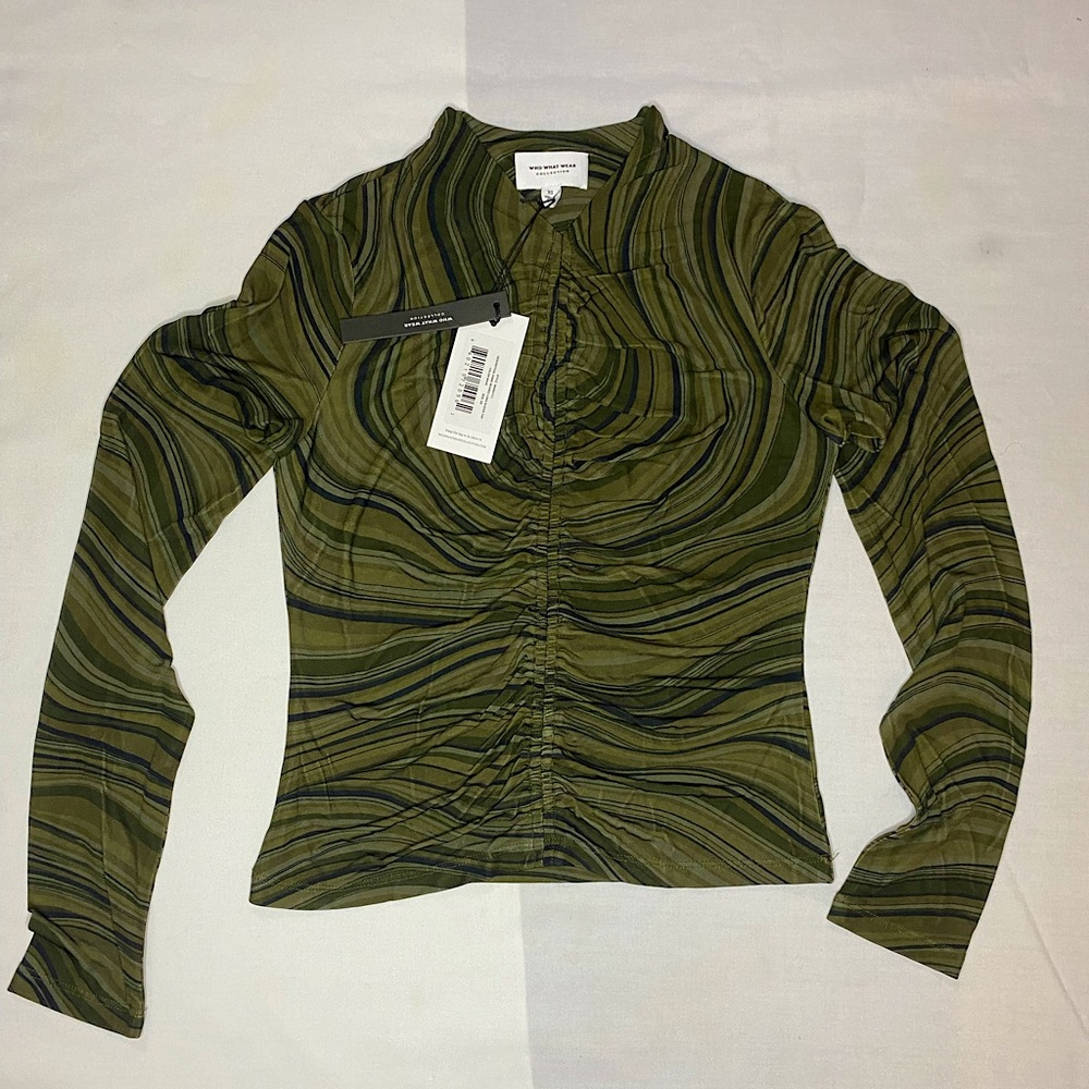 Who What Wear NWT mesh long sleeve top with scrunch detail size xs